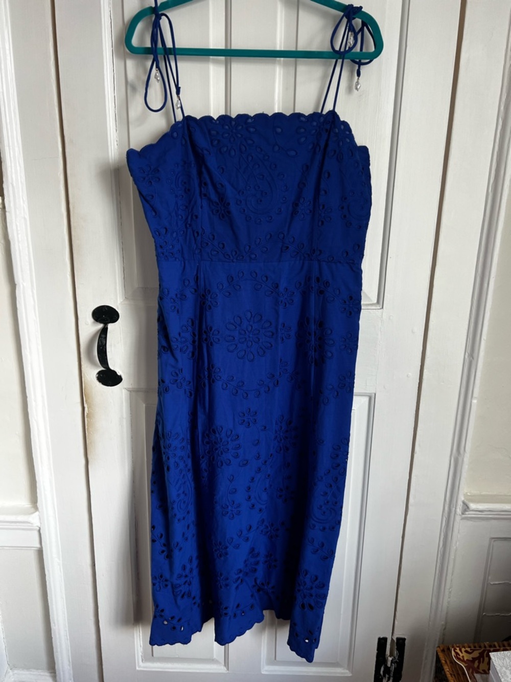 H&M Royal Blue Eyelet Midi Dress with Tie Straps